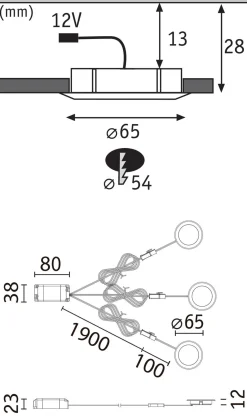 Zestaw opraw meblowych do wbudowania EBL SET 3x2,5W 3x180lm 3000K 12V czarny matowy / tworzywo sztuczne (PL93117) - PAULMANN